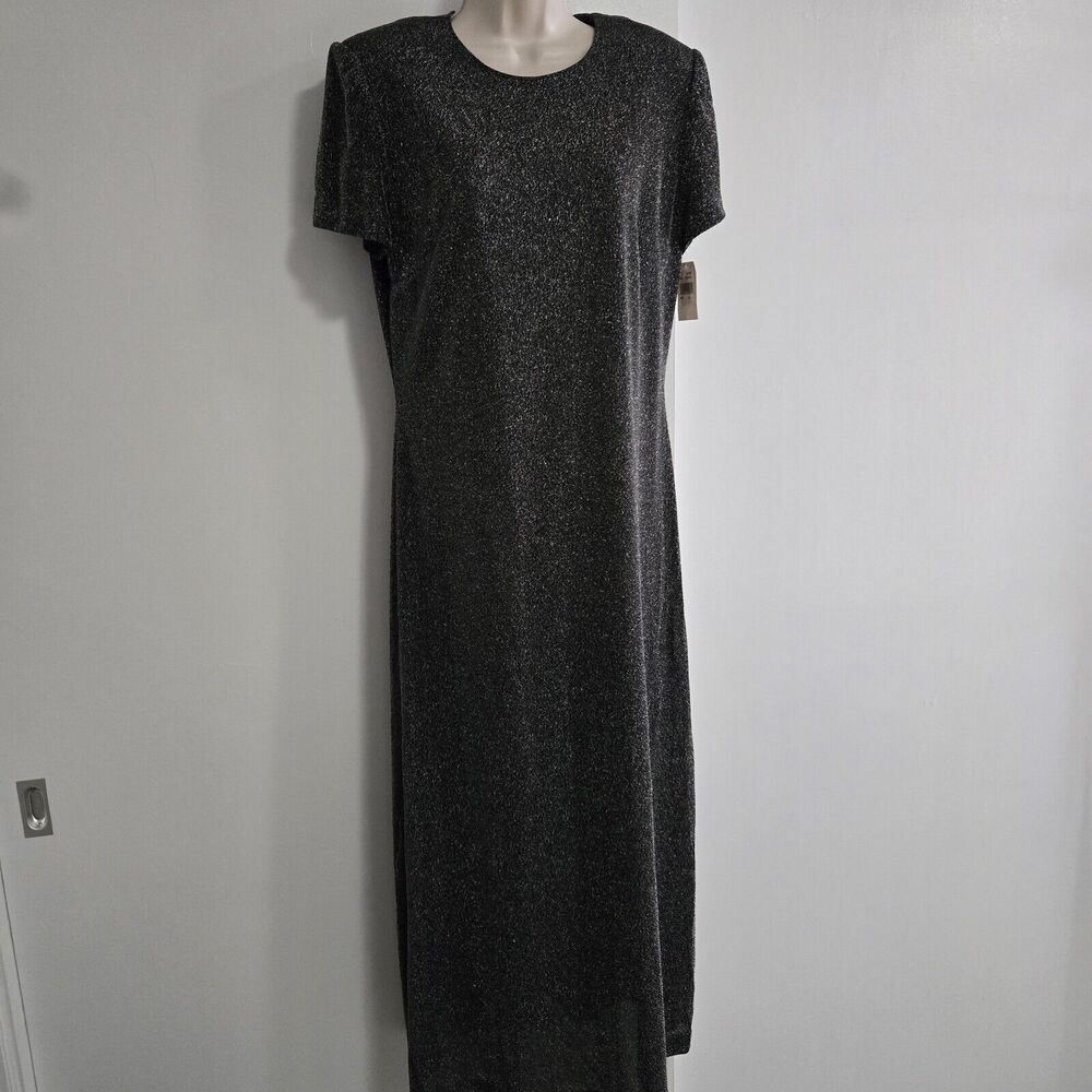DW3 For David Warren Size 12 Black Metallic Short‎ Sleeve Slinky Maxi Dress NEW